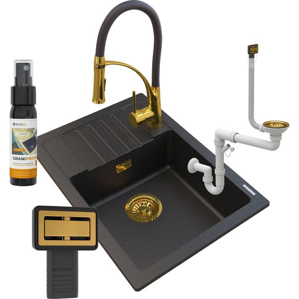 Lavello Granitan | Golden Argos - Granito - Incl. Miscelatore Nexo E Syfon - Soluzione Cucina Di Alta Qualità-image