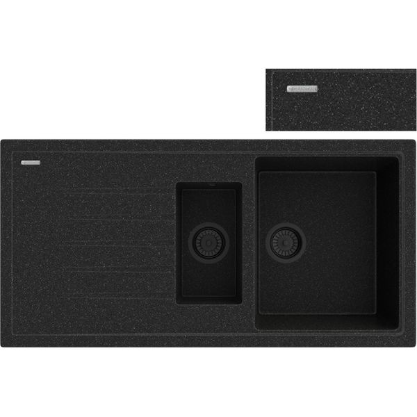 Granitan | Lavello In Granito Solaria - Nero Metallizzato - Semicompatto Con Scolapiatti - Design Moderno-image
