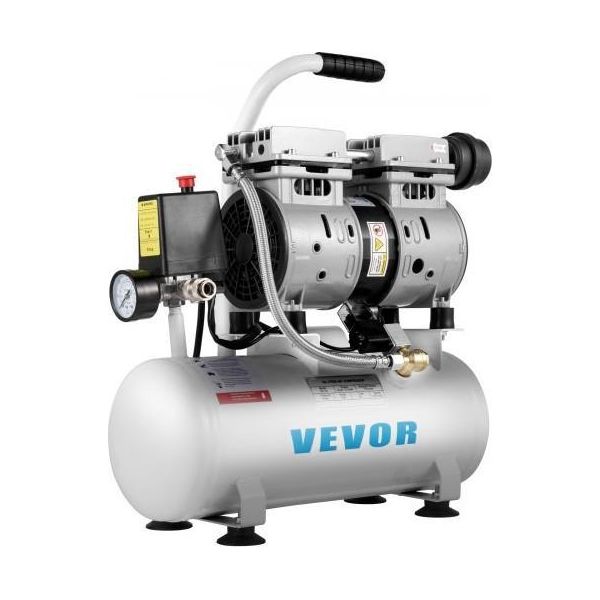 Compressore D'aria Ultra-Silenzioso Vevor Da 0,75 Cv, Compressore D'aria Da 2 Galloni, Compressore D'aria Senza Olio Con Serbatoio In Acciaio Da 550 W, Compressore D'aria Portatile, Compressore Ultra-Silenzioso Per Riparazioni Domestiche, Gonfiaggio Pneumatici-image