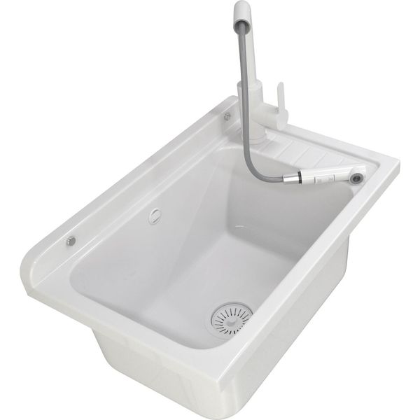 Lavello Granitan | Monza - 58X38 Cm - Bianco - Materiale Robusto - Ideale Per Garage E Lavanderia-image