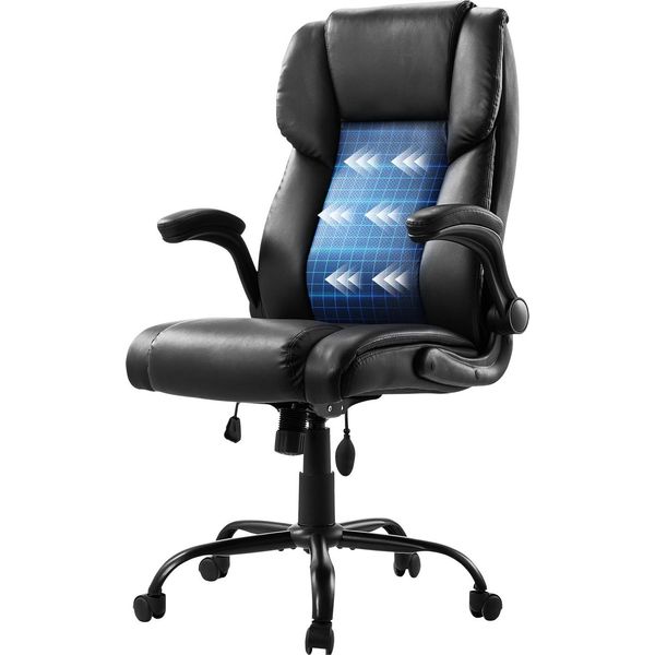 Vevor Sedia Direzionale Sedia Da Ufficio Sedia Girevole Con Schienale Alto, Supporto Lombare E Braccioli Pieghevoli Con Inclinazione E Altezza Per Lavoro, Studio, Intrattenimento-image