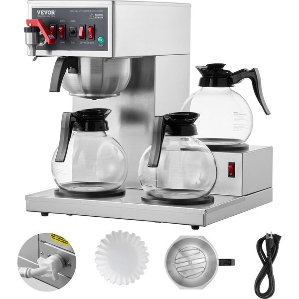 Vevor Caffettiera Commerciale A Filtro Per Caffettiera A 12 Tazze, Caffettiera In Acciaio Inox Per Ristoranti, Uffici E Bar-image