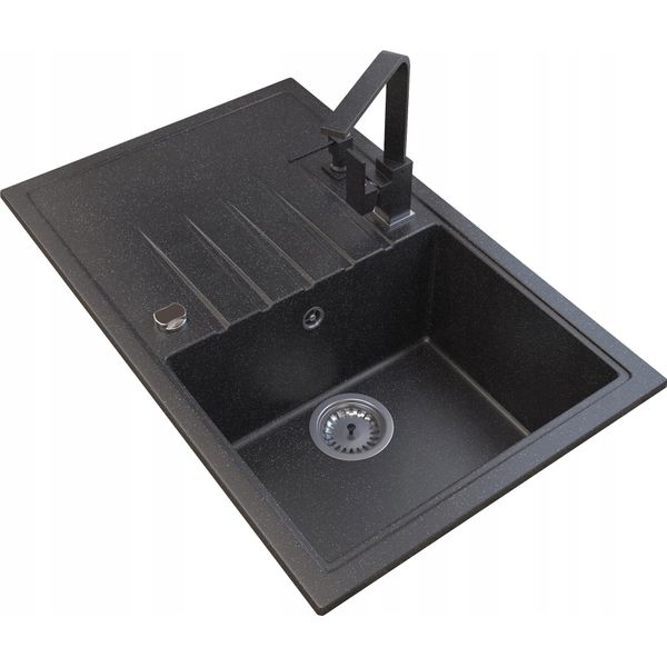 Granitan | Lavello In Granito Eris - 78,5 X 49,5 Cm - Nero - Alta Qualità E Facilità Di Manutenzione-image