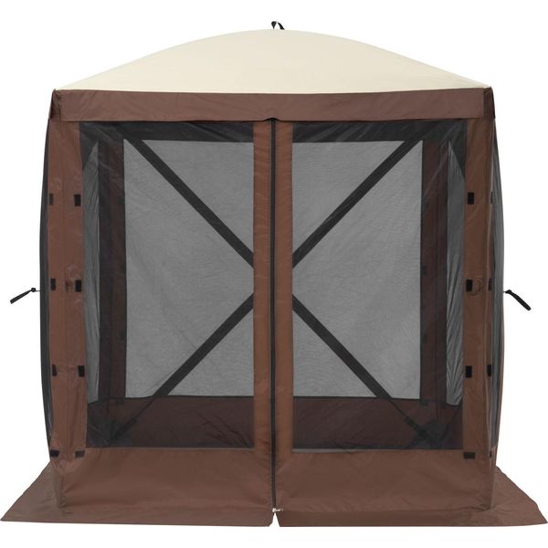 Succebuy Tenda Gazebo Pop-Up, Parasole A 4 Lati Con Schermi Privacy Rimovibili E Finestre A Rete, Tenda Privacy 6 X 6 Piedi A Montaggio Rapido Con Zanzariera, Marrone-image