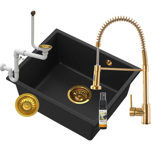 Lavabo Sottopiano Rubinetto Manado Nero Siphon Oro-image