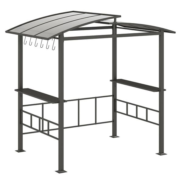 Costway Gazebo Da Giardino Per Barbecue Con Ripiani Laterali E Tettoia, Gazebo Per Barbecue In Metallo Per Barbecue 248X150X232Cm Nero-image