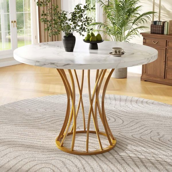 Tavoli Da Pranzo Aiorber, Gambe In Metallo, Piano In Marmo Mdf, Pomelli Regolabili, Per 4-6 Persone, Per Sala Da Pranzo E Soggiorno, 80 X 80 X 76 Cm, Bianco-image