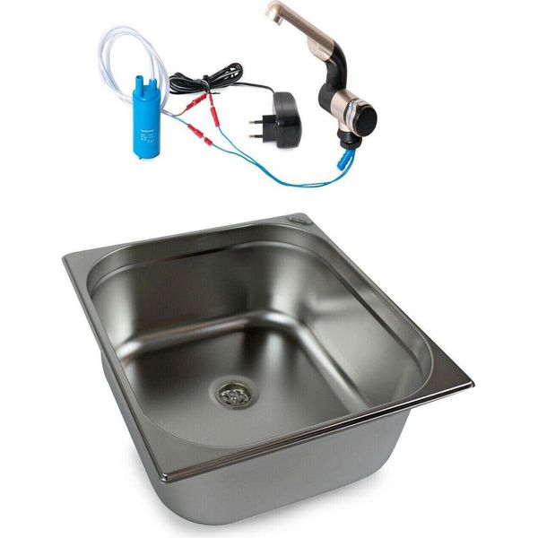 230V Lavello In Acciaio Inox 354X325X150 Mm Lavello Da Campeggio + Pompa Per Rubinetto-image