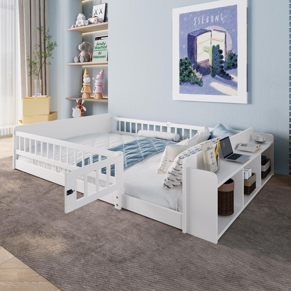 Letto Per Bambini Flieks 140X200Cm Con Porta, Letto In Legno Per Bambini Con Ripiano, Letto Matrimoniale Per Bambini Con Protezione Anticaduta, Bianco-image