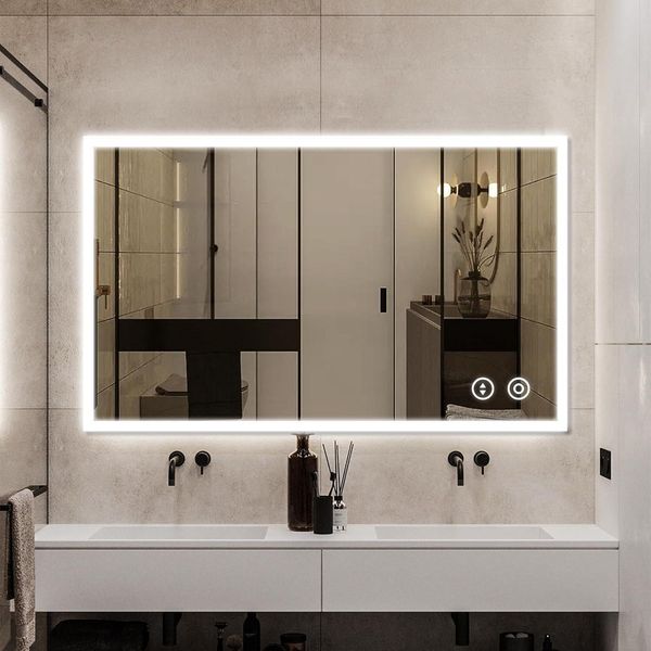 Yoleo Specchio Da Bagno Con Luce, 100X80 Cm, Specchio Da Bagno A Led Con Presa, Specchio Da Parete Con Interruttore A Sfioramento E Vetro Antideflagrante, 3 Colori Dimmerabili-image