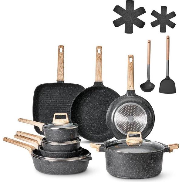 Set Di 19 Padelle Antiaderenti Nere - Pentole Da Cucina - Set Di Cottura Antiaderente-image