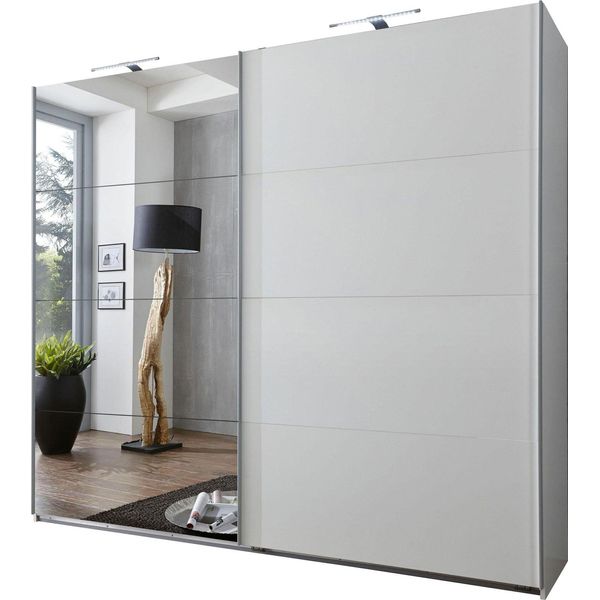 Armadio Ernie Con Ante Scorrevoli E Specchio, Bianco, 225X65X210Cm-image