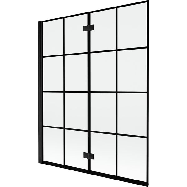 Mexen Mist Paratia Per Vasca Da Bagno A 2 Ante Sinistra 140 X 150 Cm, Griglia Nera, Nero - 8A9-140-002-70-77-L-image