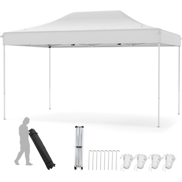 Costway 3X4,5M Gazebo Pieghevole, Gazebo Pop Up Regolabile In Altezza Con Borsa A Rotelle, 4 Corde, 8 Picchetti, Gazebo Da Giardino Per Feste, Beige-image