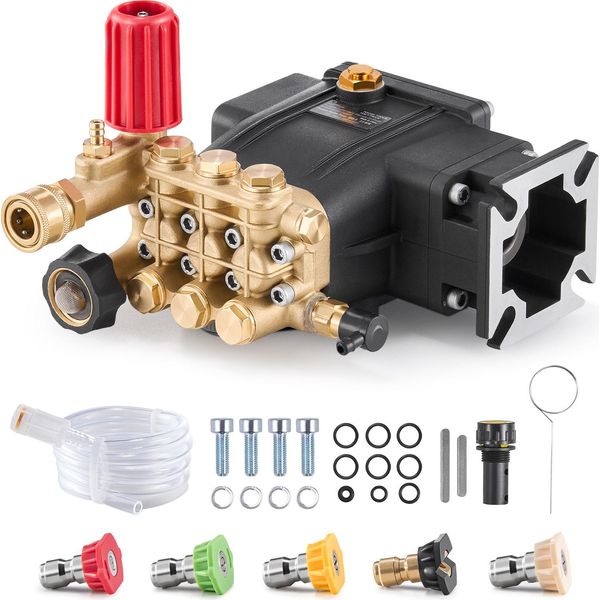 Pompa Per Idropulitrice Succebuy, 3300 Psi, 2,5 Gpm, Stantuffo Triplex Orizzontale Con Albero Da 3/4 Di Pollice, Con 5 Ugelli, Ricambio Per Simpson Morflex 40224, 40225, 40226, Santoprene-image