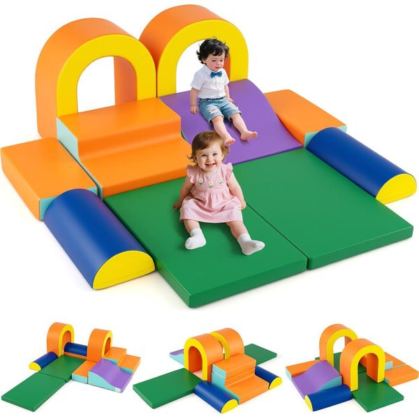 Costway 10 Pezzi Di Blocchi Da Costruzione In Schiuma, Blocchi Da Costruzione Morbidi, Arrampicata E Scivolamento, Blocchi Da Costruzione Giganti In Schiuma, Blocchi Da Costruzione Grandi Xxl Per Bambini Da 1+, Arancione-image