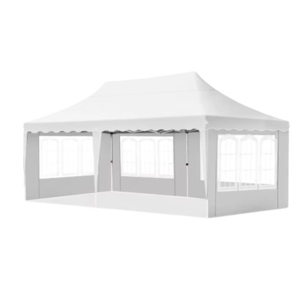 Tenda Per Feste - Pieghevole - Con Pareti Laterali - Bianco - 300X600Cm - Facile Da Montare - Padiglione - Impermeabile Alle Intemperie - Altezza Regolabile-image