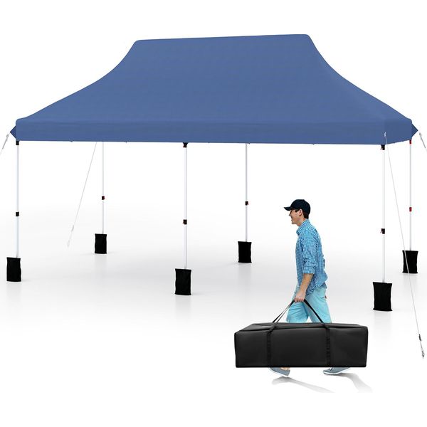 Costway 3X6M Gazebo, Gazebo Pieghevole Per Feste Idrorepellente, Stabile, Protezione Uv 50+, Regolabile In Altezza, Gazebo Da Giardino Con Borsa Di Trasporto Blu-image