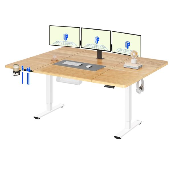 Scrivania Flexispot Regolabile In Altezza 180X80Cm Elettrica, 4 Funzioni Di Memoria, Protezione Anticollisione, Portata 70Kg, Ganci, Gestione Cavi (Acero)-image