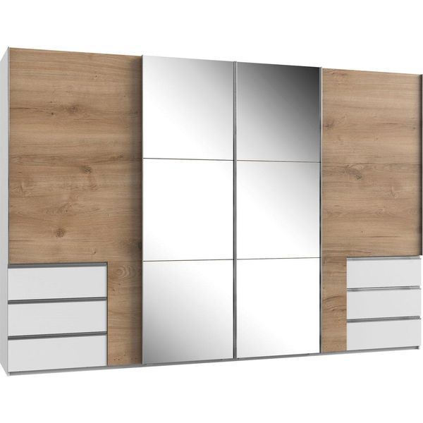 Armadio Ad Ante Scorrevoli Level 350X65X236Cm Armadio Rovere Bianco Apertura Sincronizzata (17947)-image