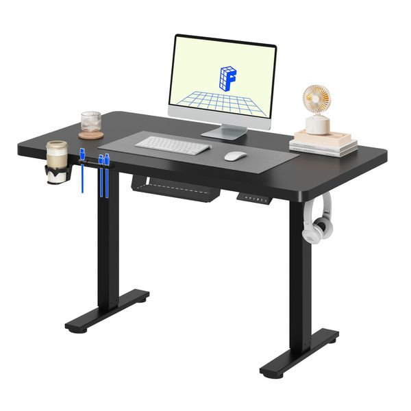 Scrivania Flexispot Regolabile In Altezza 110X54Cm Elettrica Con 4 Funzioni Di Memoria, Protezione Anticollisione, Portata 70Kg, Gancio, Gestione Cavi (Nero)-image