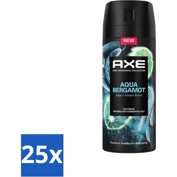 Axe Deodorante Spray Corpo Aqua Bergamotto 150 Ml - Confezione Risparmio - 25 Pezzi-image