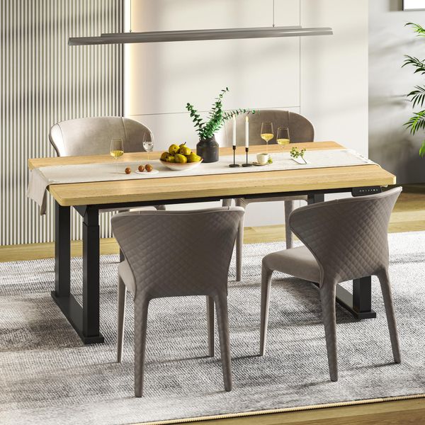Tavolo Da Pranzo Flexispot Regolabile In Altezza 180X80 Cm, Elettrico, 4 Gambe Stabili, Fino A 150 Kg, Con Funzione Memoria, Design Moderno Per Sala Da Pranzo, Acero-image