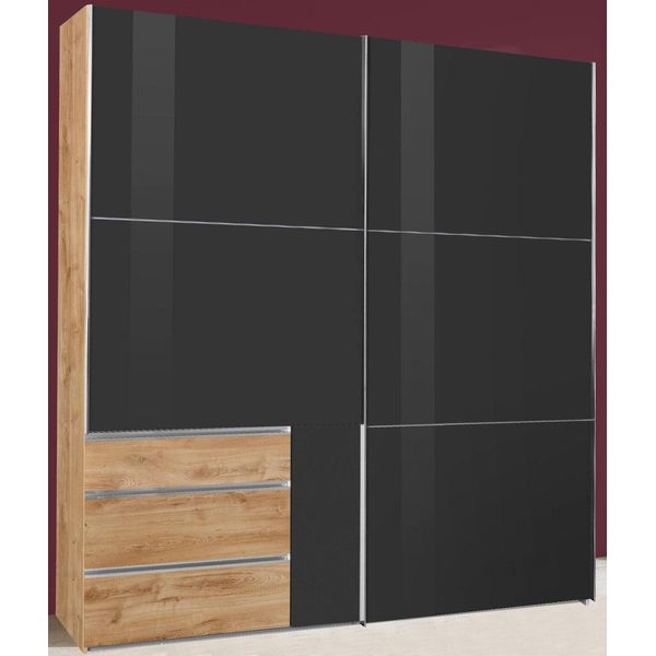 Armadio Level Ad Ante Scorrevoli A 2 Ante 200X65X216Cm In Legno Rovere Vetro Grigio-image
