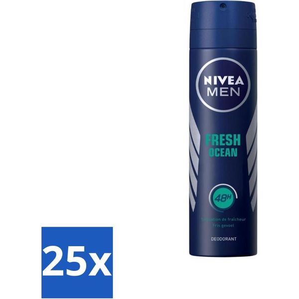 Nivea Men Deodorant Spray - Fresh Ocean - 48 Ore Di Lunga Durata - 150 Ml - Confezione Risparmio - 25 Pezzi-image