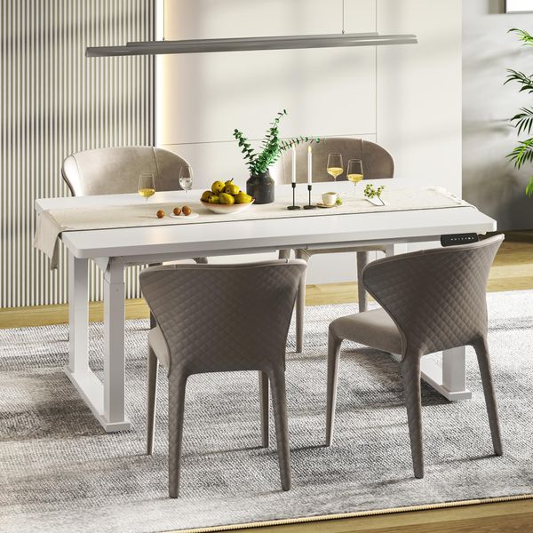 Tavolo Da Pranzo Flexispot Regolabile In Altezza 180X80 Cm, Elettrico, 4 Gambe Stabili, Fino A 150 Kg, Con Funzione Memoria, Design Moderno Per Sala Da Pranzo, Bianco-image