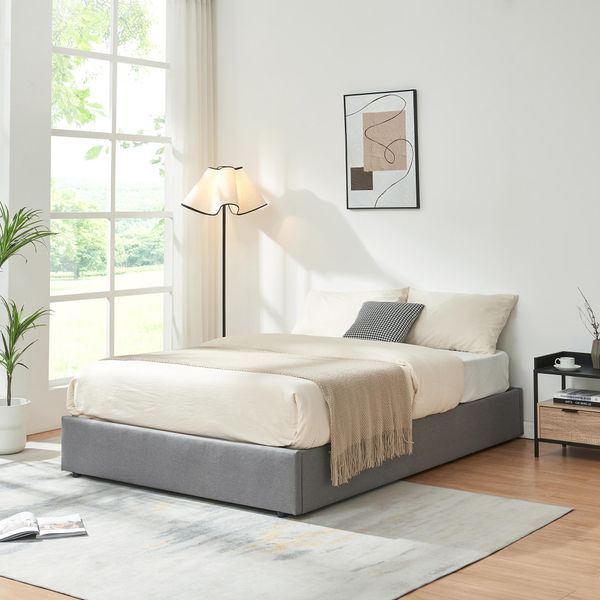 Letto Imbottito 'Nola' Con Rete 140 X 200 Cm Grigio Lino-image