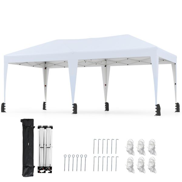 Gazebo Costway 3X6M, Gazebo Pop Up Pieghevole Impermeabile Con Borsa Per Il Trasporto, Ruote E 6 Sacchi Di Sabbia, Gazebo Per Feste Uv 50+, Gazebo Da Giardino Regolabile In Altezza Bianco-image
