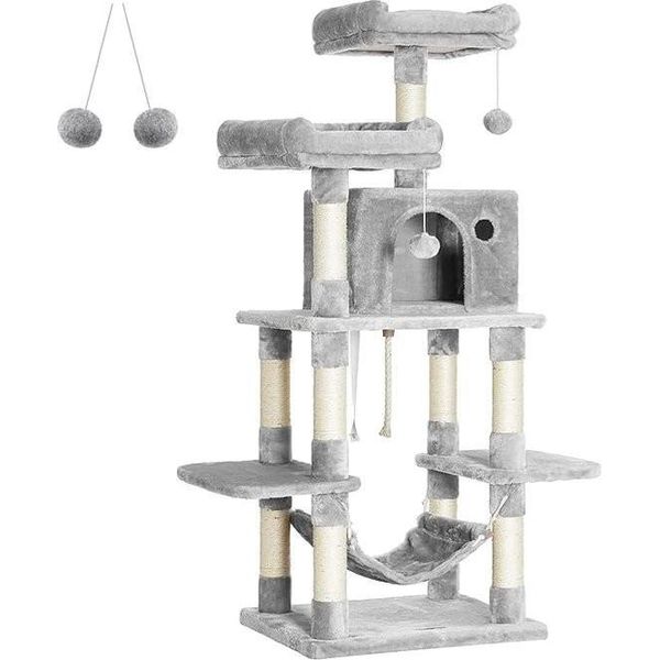 Albero Per Gatti / Tiragraffi - Mobili Per Gatti Torre Di Gioco Per Gatti, Centro Di Attività, Stabile E Robusto, Albero Per Gatti Con Amaca E Bellissima Casa Per Gatti,-image