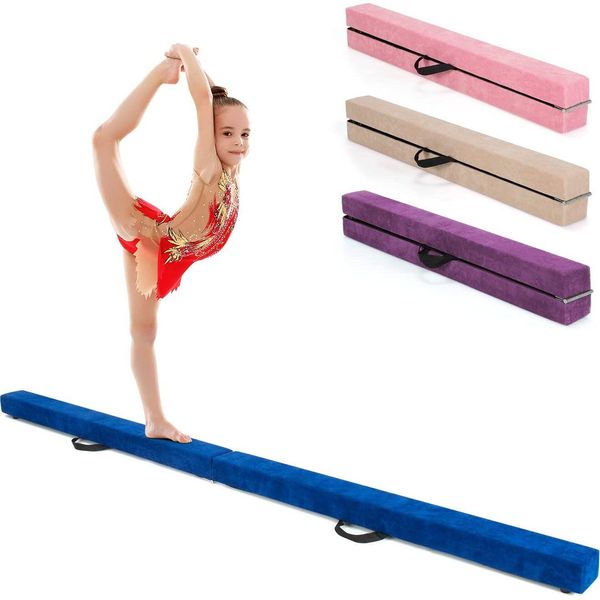 Trave Di Equilibrio Costway 210 Cm, Trave Per Ginnastica Pieghevole, Trave Di Equilibrio Caricabile Fino A 70 Kg, Trave Portatile Con Maniglie Per Il Trasporto, Trave Di Equilibrio Per Ginnastica In Casa (Blu)-image
