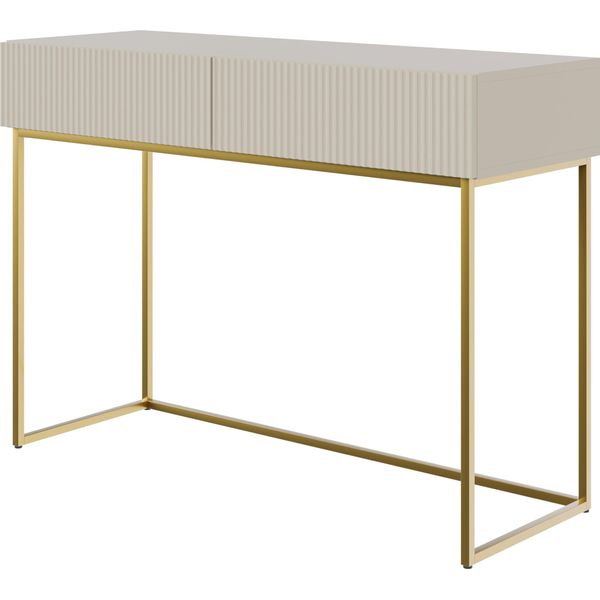 Selsey Veldio - Comodino Con Due Cassetti E Struttura In Metallo Dorato, Grigio-Beige Taupe, 110 Cm-image