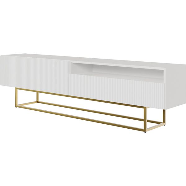 Selsey Veldio - Mobile Tv Con Vano A Giorno, Bianco Con Struttura In Metallo Dorato, 175 Cm-image