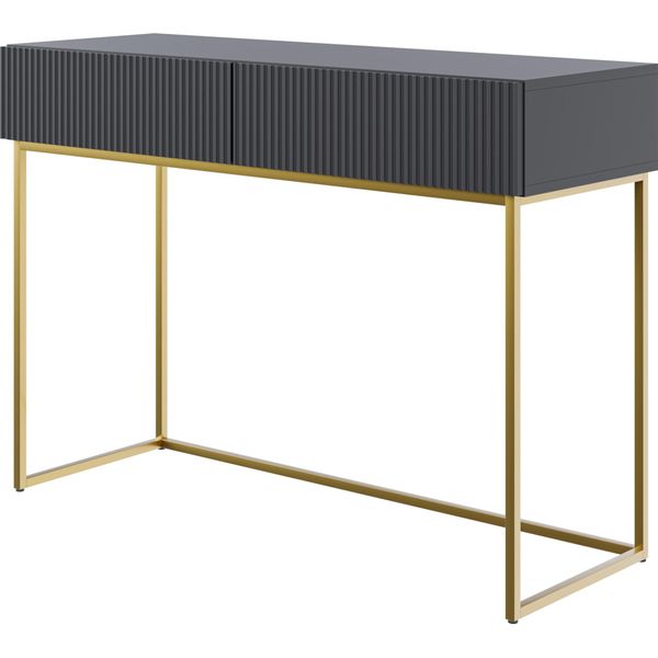 Selsey Veldio - Comodino Con Due Cassetti E Struttura In Metallo Dorato, Nero, 110 Cm-image