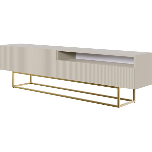 Selsey Veldio - Mobile Tv Con Vano A Giorno, Grigio-Beige Tortora Con Struttura In Metallo Dorato, 175 Cm-image