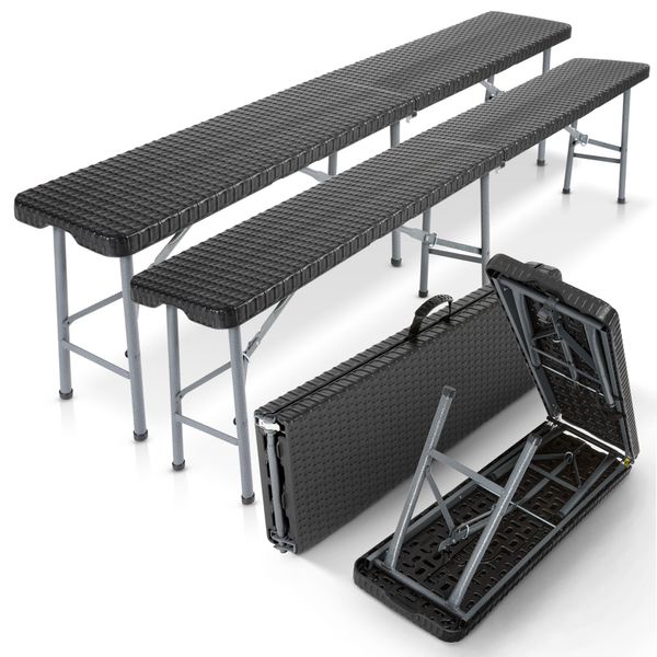 Arebos 2X Panca Da Birra Pieghevole 183X28X43 Cm Pieghevole, Campeggio E Giardino, Nero-image