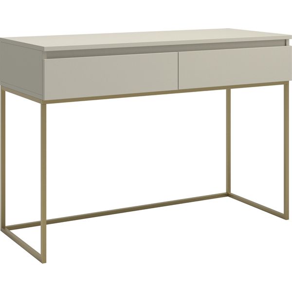 Selsey Bemmi - Tavolino Da Toilette Desk, Grigio Beige Con Struttura In Metallo Dorato, 120 Cm-image