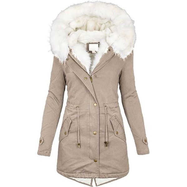 Giacca Invernale Lunga Da Donna - Cappotto Caldo Con Cappuccio, Parka Invernale Con Zip, Giacca In Felpa Slim-Fit Con Coulisse E Tasche, Nero, M-image