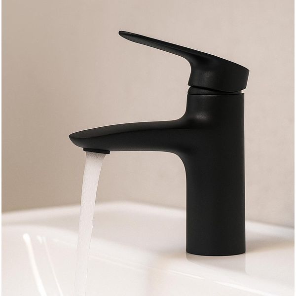 Miscelatore Per Lavabo Valley - Nero - Monocomando Con Kit Di Installazione E Tubi Flessibili-image