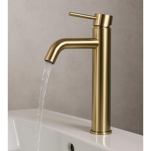 Miscelatore Per Lavabo Everest Xl - Oro - Monocomando Con Kit Di Installazione E Tubi Flessibili-image