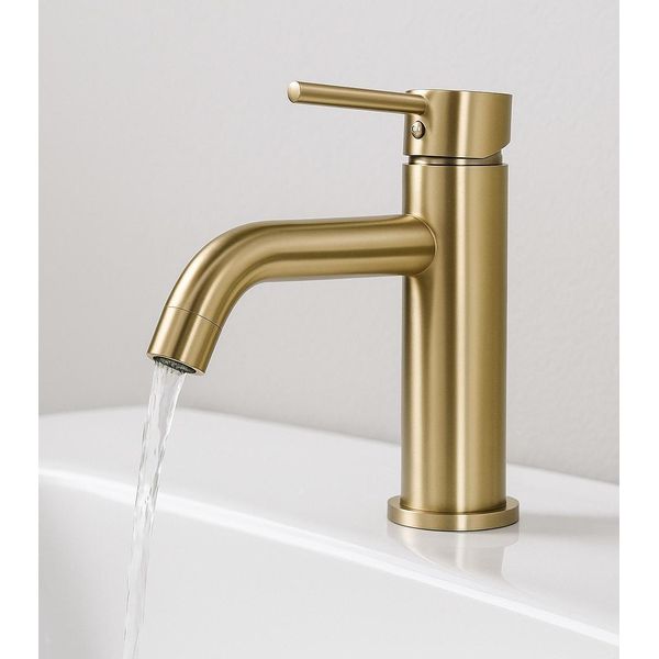 Miscelatore Per Lavabo Everest - Oro - Monocomando Con Kit Di Installazione E Tubi Flessibili-image