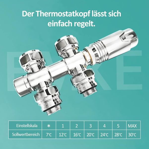 Termostato Per Radiatori Emke Set Di Raccordi Multiblocco Con Termostato Per Radiatori Angolari E Diritti φ16Xg1/2" E φ15Xg1/2"" Cromo"-image