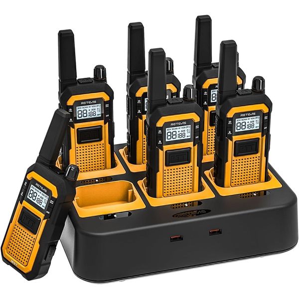 Radio Retevis RB648, Impermeabile IP67, Resistente Alla Polvere, Robusta, Radio Portatile Da 2000 Mah, Walkie-Talkie Professionale PMR446 Per Cantiere, Industria (6 Pezzi)-image