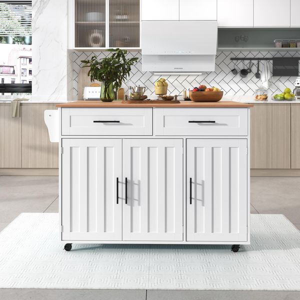Carrello Da Cucina Merax Con Piano Pieghevole, Carrello Di Servizio Con 2 Cassetti E Spazio Di Archiviazione, Isola Da Cucina Per Sala Da Pranzo 129X71X91,5 Cm Su Rotelle, Tavolo Pieghevole Bianco-image