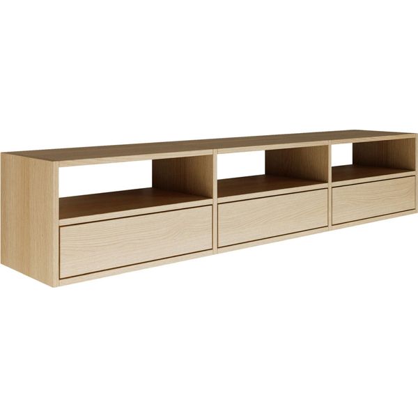 Selsey Framme - Pannello Tv Pensile Con Tre Ante E Ripiani Aperti, Rovere Effetto Legno, 150 Cm-image