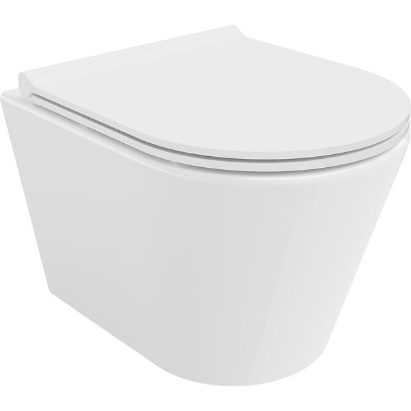 Mexen Rico Wc Con Cassetta Rimless Tornado Con Sedile A Chiusura Rallentata Slim, Duroplast, Bianco Lucido - 30720500T-image