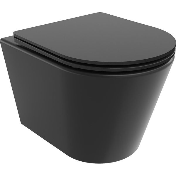 Mexen Rico Wc Rimless Tornado Con Sedile A Chiusura Rallentata Slim, Duroplast, Nero Opaco - 30721085T-image